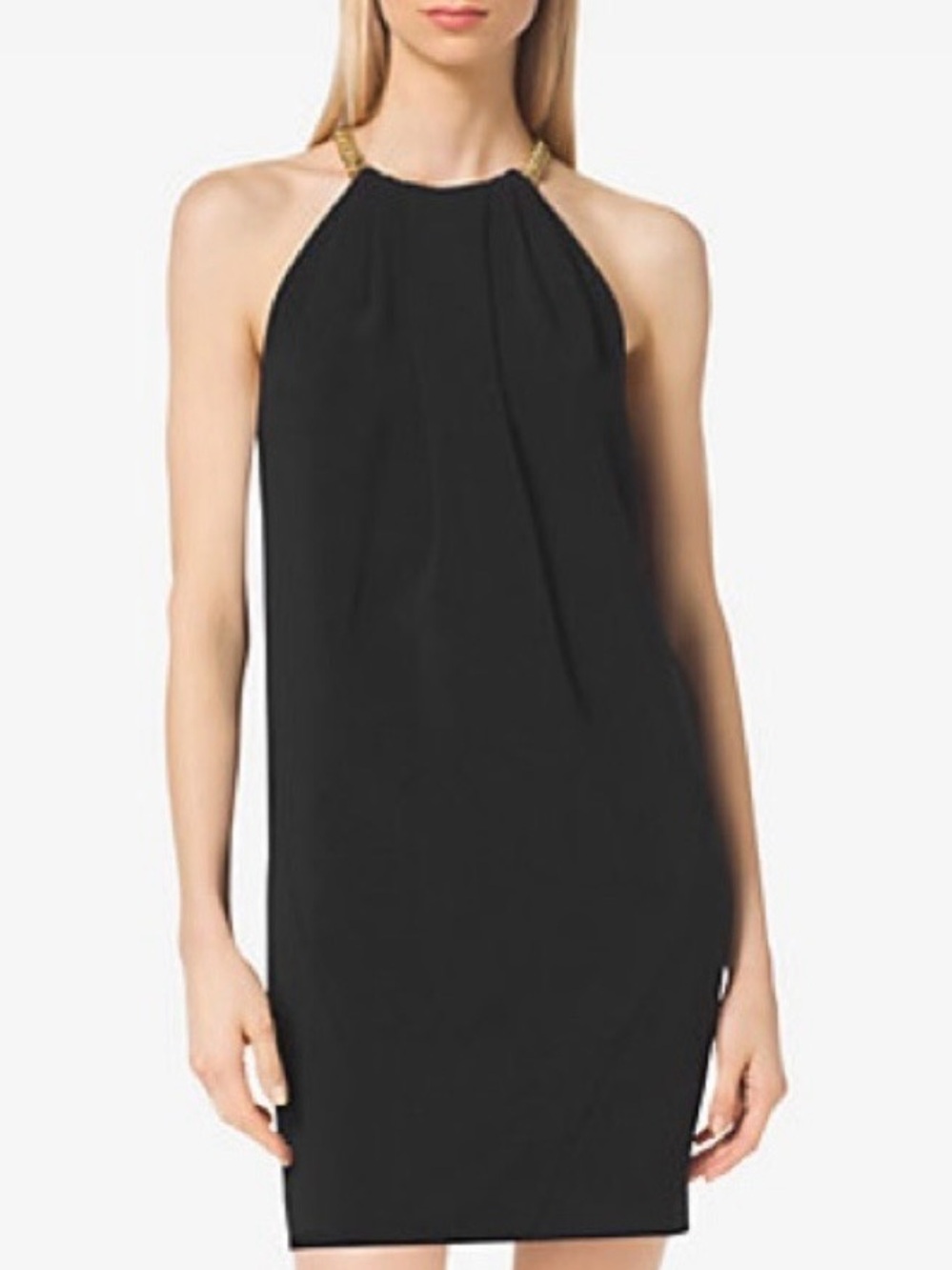 MICHAEL Michael Kors Black Halter Necklace-Trim Sheath Dress